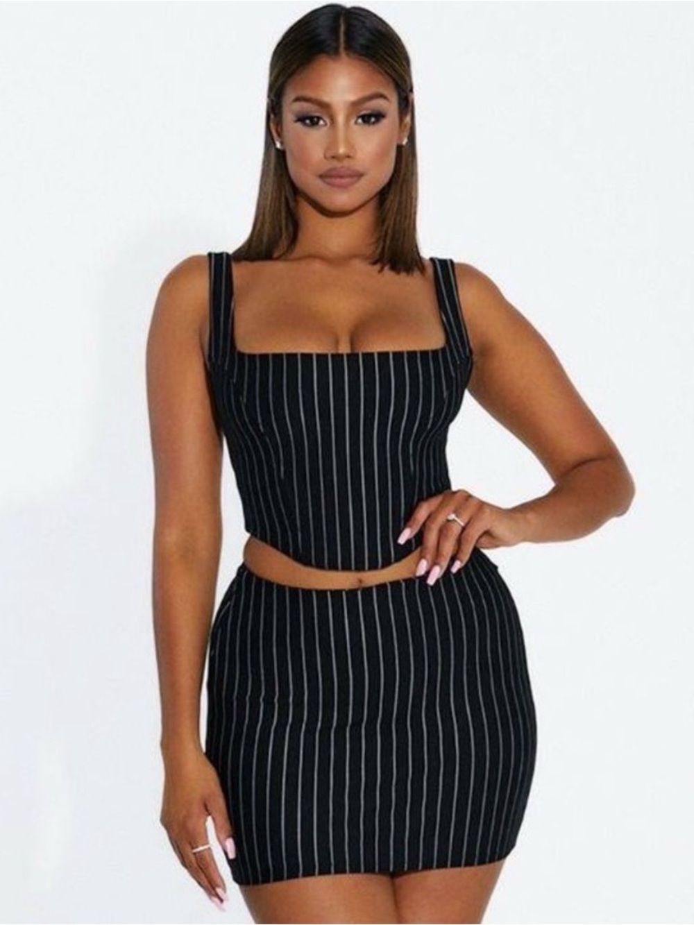 Naked Wardrobe Black & White Pinstripe Miniskirt Small